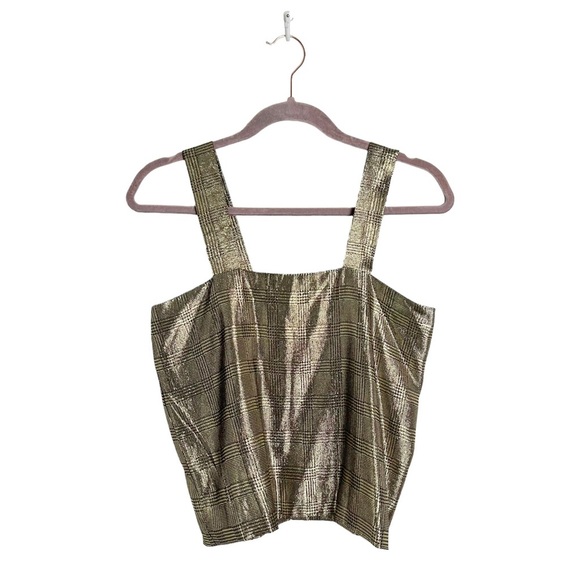 Vintage Tops - Vintage Gold Black Metallic Plaid Silk Cami Top